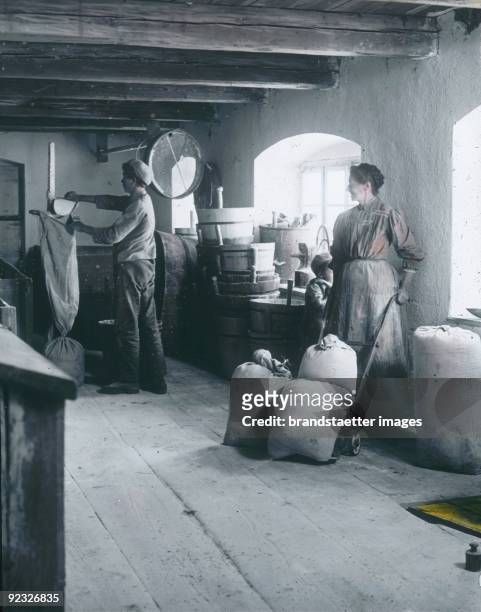 Flour chamber. Austria. Hand-colored lantern slide. Around 1910.