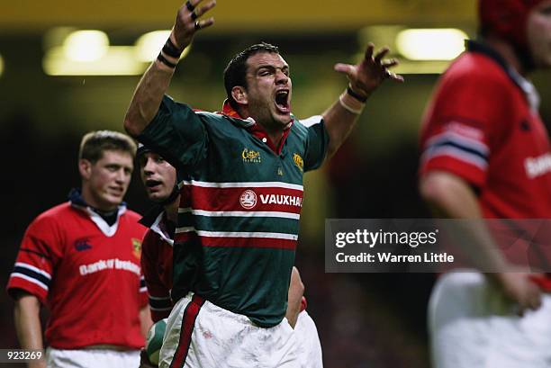 Martin Johnson the Leicester Captain, loses his cool during the Heineken Cup Final between Leicester Tigers and Munster at the Millennium Stadium,...