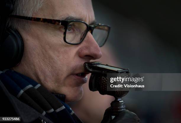 Sky Sports TV commentator Alan Smith at the Premier League match between Liverpool and Everton at the Anfield Stadium on December 10, 2017 in...