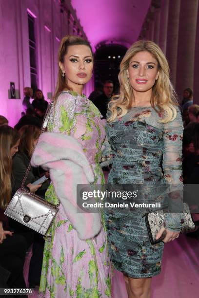 Hofit Golan and Victoria Bonya attend the Blumarine show during Milan Fashion Week Fall/Winter 2018/19 on February 23, 2018 in Milan, Italy.