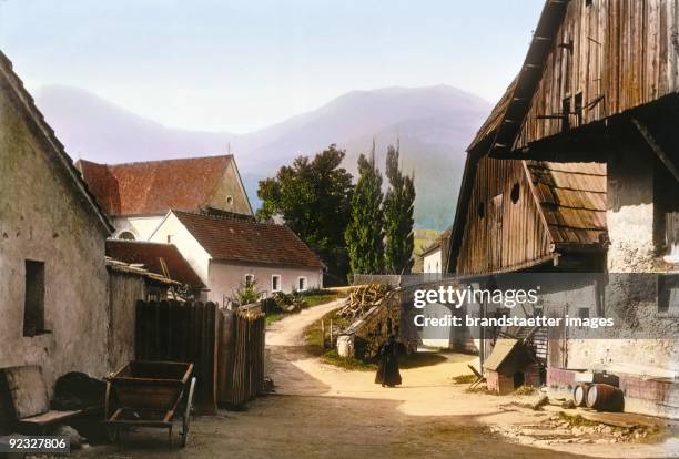 Farm near Mautern. Liesingtal. Styria. Hand-colored lantern slide. Around 1910.