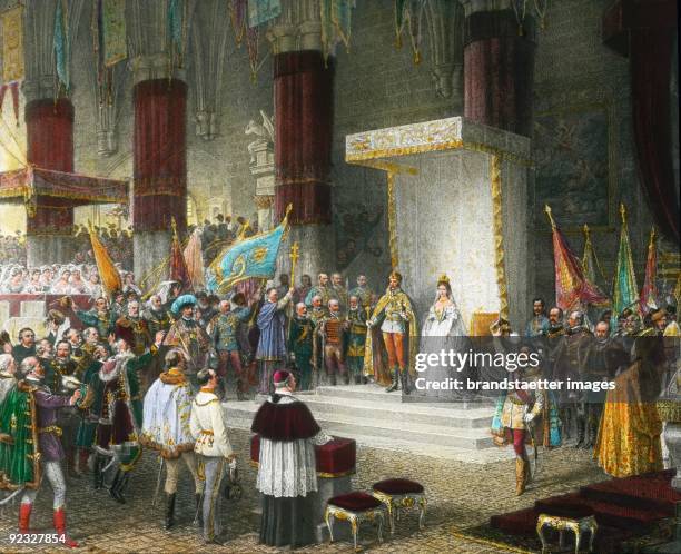 Coronation of the imperial couple. Lithograph. 1867.