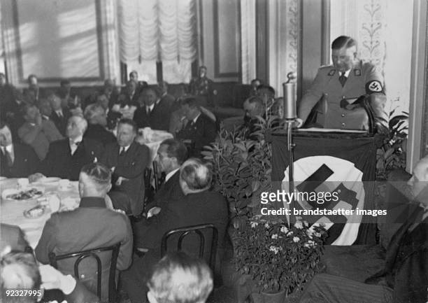 The SA's chief of staff Ernst Rohm making a speech on "The Nazi revolution and the essence of the assault battalion also known as Sturmabteilung"....