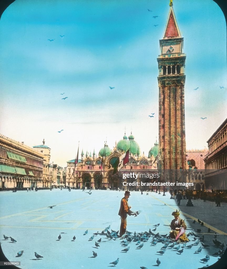 St Mark's Square. Venice. Handcolored lantern slide around 1910