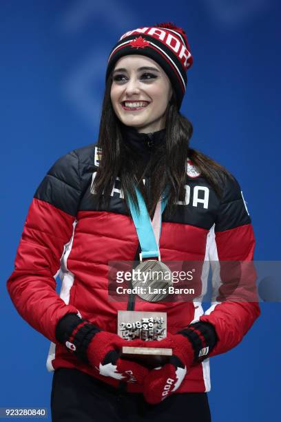 Bronze medalist Kaetlyn Osmond of Canada celebrates during the medal ceremony for Figure Skating - Ladies' Single Skating on day 14 of the...