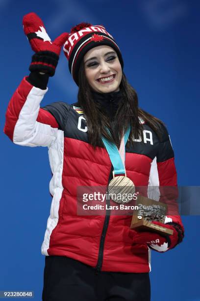 Bronze medalist Kaetlyn Osmond of Canada celebrates during the medal ceremony for Figure Skating - Ladies' Single Skating on day 14 of the...