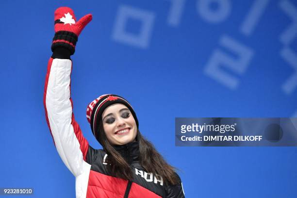 Canada's bronze medallist Kaetlyn Osmond poses on the podium during the medal ceremony for the figure skating women's singles at the Pyeongchang...
