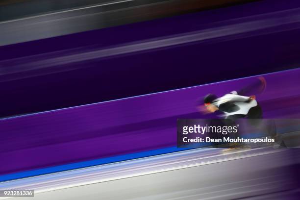 Tsubasa Hasegawa of Japan competes during the Men's 1,000m on day 14 of the PyeongChang 2018 Winter Olympic Games at Gangneung Oval on February 23,...
