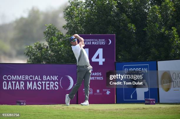 Mikko Ilonen of Finland tees off on the 14th hole during the second round of the Commercial Bank Qatar Masters at Doha Golf Club on February 23, 2018...