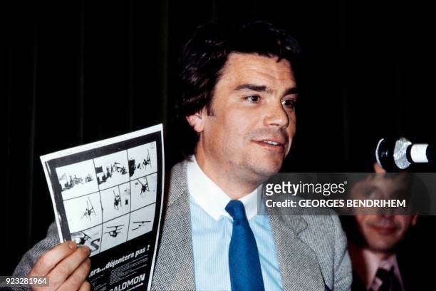 French businessman Bernard Tapie gives a press conference for the candidacy of the host city Alberville for the 1992 Winter Olympics, on December 9,...