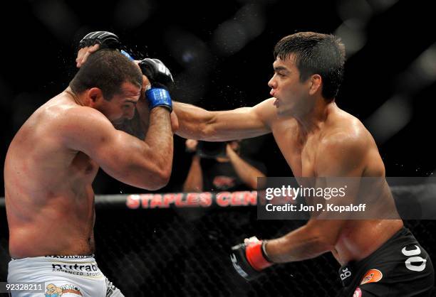 Light Heavyweight Champion Lyoto Machida battles with UFC Light Heavyweight challenger Mauricio Rua during their title fight at UFC 104 at Staples...