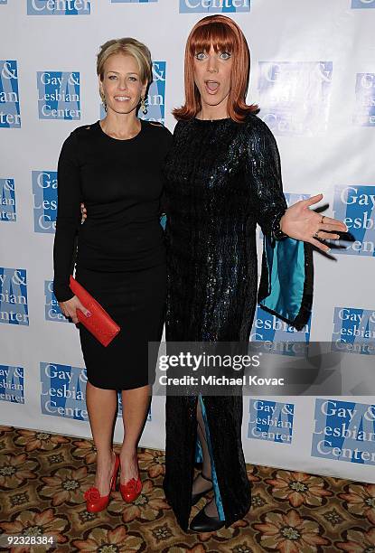 Host Chelsea Handler and honoree Miss Coco Peru attends the L.A. Gay & Lesbian Center's 38th Anniversary Gala at Hyatt Regency Century Plaza Hotel on...