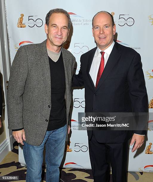 Producer Marshall Herskovitz and HSH Prince Albert II of Monaco attend the Monte Carlo Television Festival cocktail party held at the Beverly Hills...