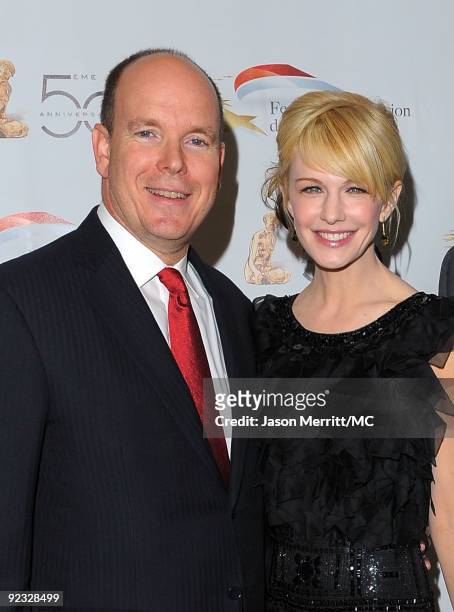 Prince Albert II of Monaco and actress Kathryn Morris attend the Monte Carlo Television Festival cocktail party held at the Beverly Hills Hotel on...