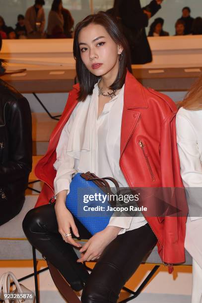 Guest attends the Tod's show during Milan Fashion Week Fall/Winter 2018/19 on February 23, 2018 in Milan, Italy.