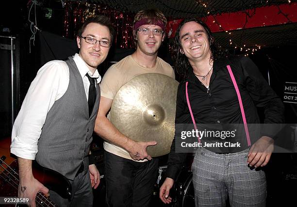 Jeff Kerestes, Graham Fisk and John McGrew of Apollo Run pose for a photo during SESAC's 2009 CMJ Showcase at Cake Shop on October 23, 2009 in New...