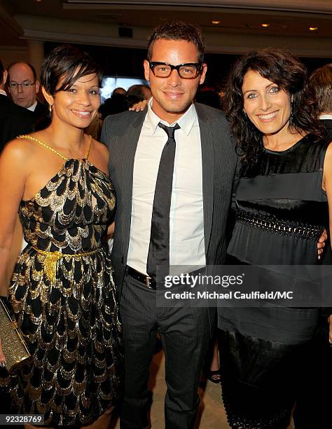 Keisha Chambers, actor Justin Chambers, and actress Lisa Edelstein attend the Monte Carlo Television Festival cocktail party held at the Beverly...