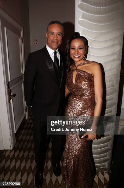 Anchor Maurice DuBois and AFUWI Gala Co-Chair Janell Snowden appear onstage at the 2018 AFUWI Gala at The Pierre Hotel on February 22, 2018 in New...