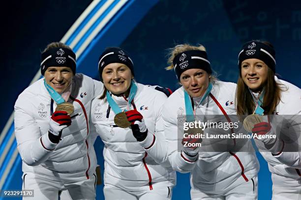 Anais Chevalier of France, Marie Dorin Habert of France, Anais Bescond of France, Justine Braisaz of France win the bronze medal of the biathlon...