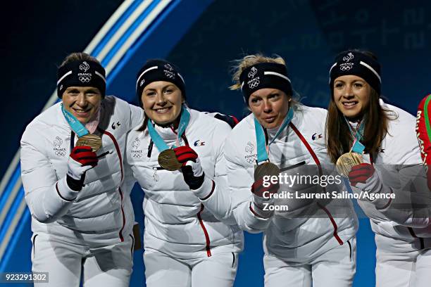 Anais Chevalier of France, Marie Dorin Habert of France, Anais Bescond of France, Justine Braisaz of France win the bronze medal of the biathlon...