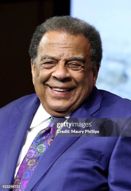 Ambassador Andrew Young speaks onstage during "Passing The Torch From Selma To Today" documentary screening at Skirball Cultural Center on February...