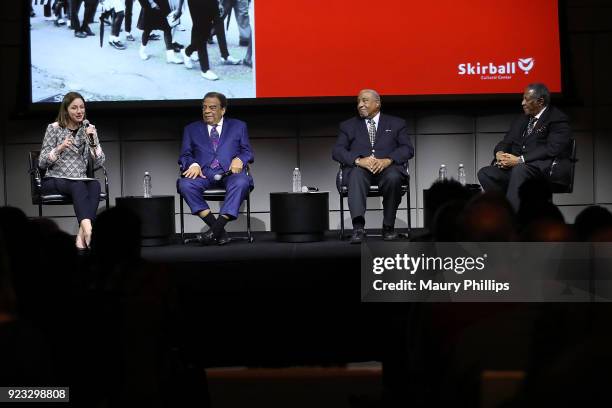 Jessie Korner, Ambassador Andrew Young, Professor Bernard Lafayette and Mayor James Perkins speak onstage during "Passing The Torch From Selma To...