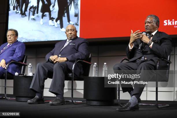 Ambassador Andrew Young, Professor Bernard Lafayette and Mayor James Perkins speak onstage during "Passing The Torch From Selma To Today" documentary...