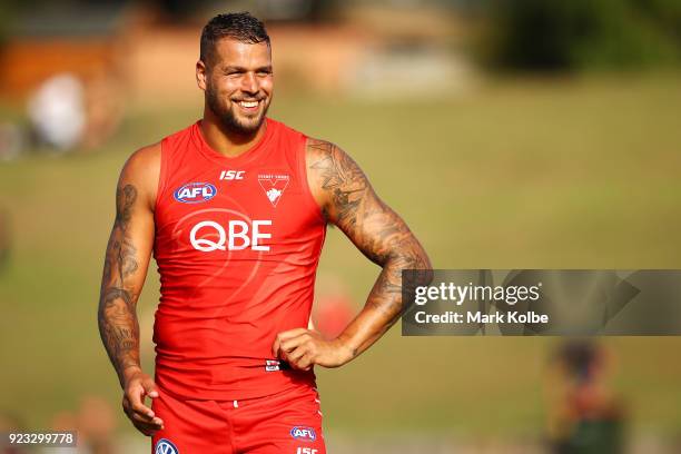 Lance Franklin of the Swans watches on during the AFL Inter Club match between the Sydney Swans and the Greater Western Sydney Giants at Henson Park...