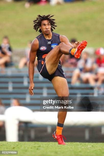 Aidan Bonar of the Giants kicks during the AFL Inter Club match between the Sydney Swans and the Greater Western Sydney Giants at Henson Park on...