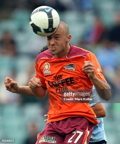 Ivan Franjic of the Roar heads the ball during the round 12 A-League match between Sydney FC and the Brisbane Roar at Sydney Football Stadium on...