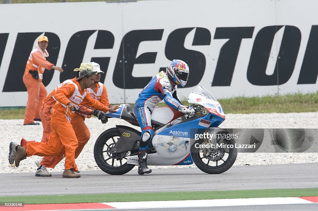Matteoni Jules Cluzel of France and Matteoni Racing is taken from the track by ...