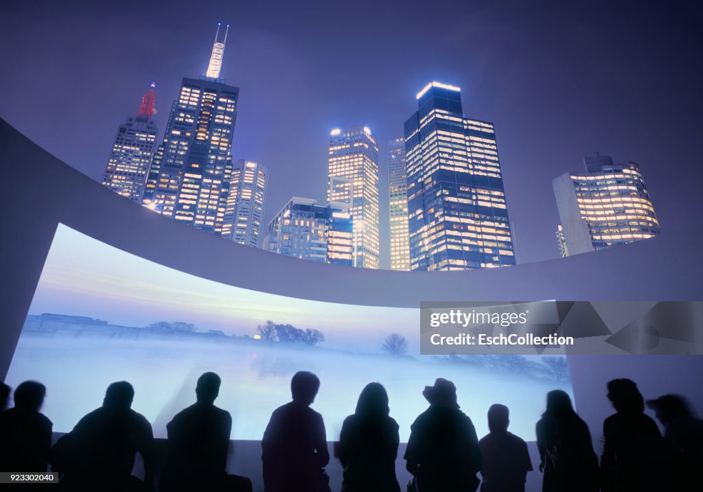 Illuminated skyline with outdoor cinema, showing beautiful landscape