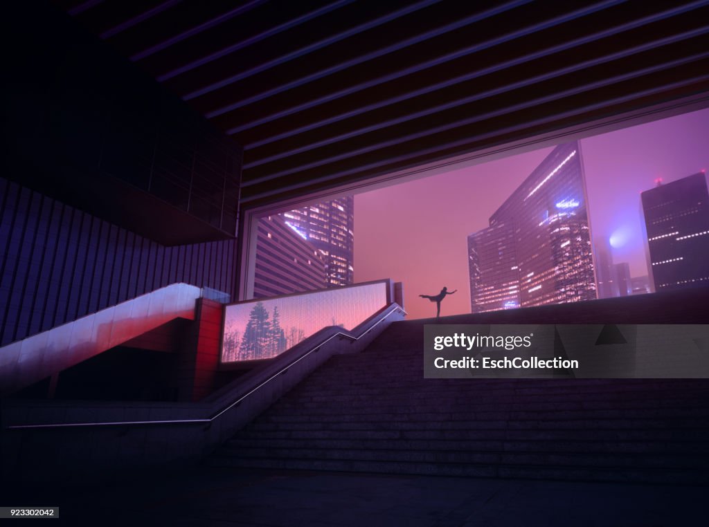 Woman doing her morning workout in modern city environment
