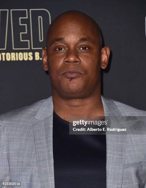 Actor Bokeem Woodbine attends the premiere of USA Network's "Unsolved: The Murders of Tupac and The Notorious B.I.G. At Avalon on February 22, 2018...