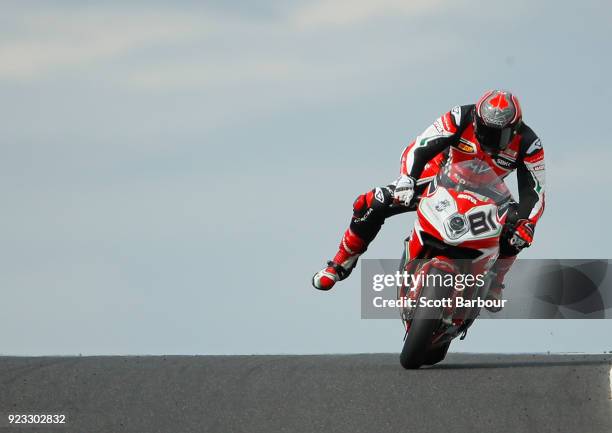 Jordi Torres of Spain and MV Agusta Reparto Corse rides in the FIM Superbike World Championship Free Practice session ahead of the 2018 Superbikes at...