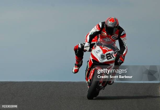 Jordi Torres of Spain and MV Agusta Reparto Corse rides in the FIM Superbike World Championship Free Practice session ahead of the 2018 Superbikes at...