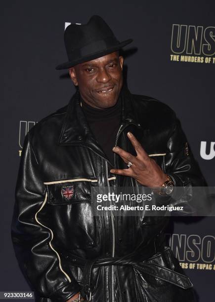 Rapper Mopreme Shakur attends the premiere of USA Network's "Unsolved: The Murders of Tupac and The Notorious B.I.G. At Avalon on February 22, 2018...