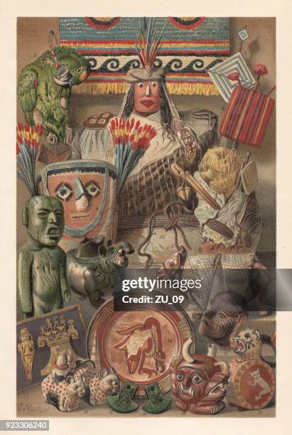 ilustraciones, imágenes clip art, dibujos animados e iconos de stock de antigüedades americanas, litografía, publicados en 1897 - aztec