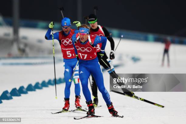 Lowell Bailey of the United States competes during the Men's 4x7.5km Biathlon Relay on day 14 of the PyeongChang 2018 Winter Olympic Games at...