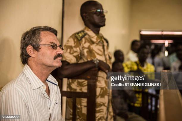 Former South African soldier William Endley who was hired in 2016 to advise former vice president and rebel leader Riek Machar looks on as he attends...