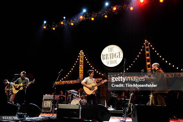 Conor Oberst, M Ward, and Jim James of Monsters of Folk perform as part of the 23rd Annual Bridge School Benefit at Shoreline Amphitheatre on October...
