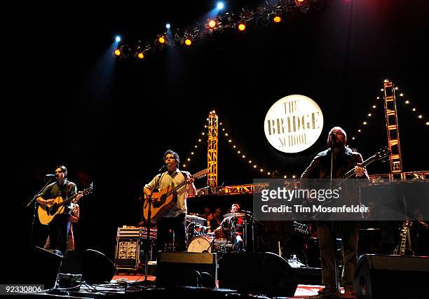 Conor Oberst, M Ward, and Jim James of Monsters of Folk perform as part of the 23rd Annual Bridge School Benefit at Shoreline Amphitheatre on October...