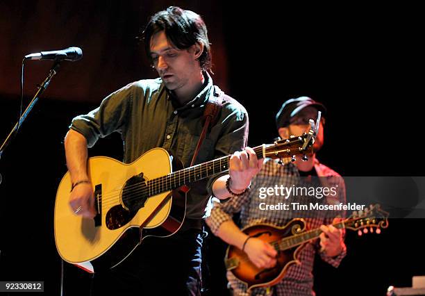 Conor Oberst of Monsters of Folk performs as part of the 23rd Annual Bridge School Benefit at Shoreline Amphitheatre on October 24, 2009 in Mountain...