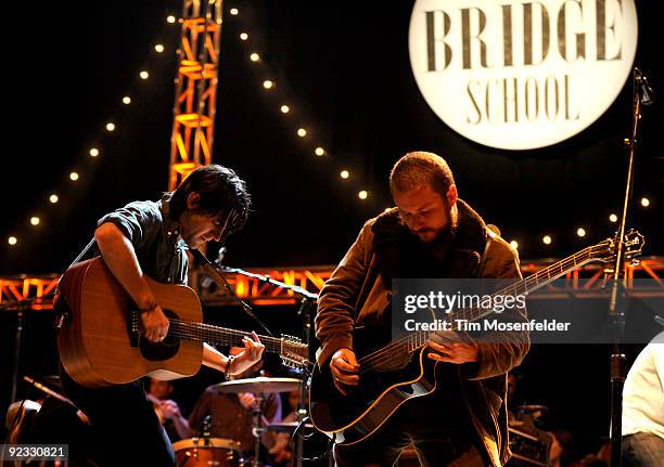 Conor Oberst and Jim James of Monsters of Folk perform as part of the 23rd Annual Bridge School Benefit at Shoreline Amphitheatre on October 24, 2009...