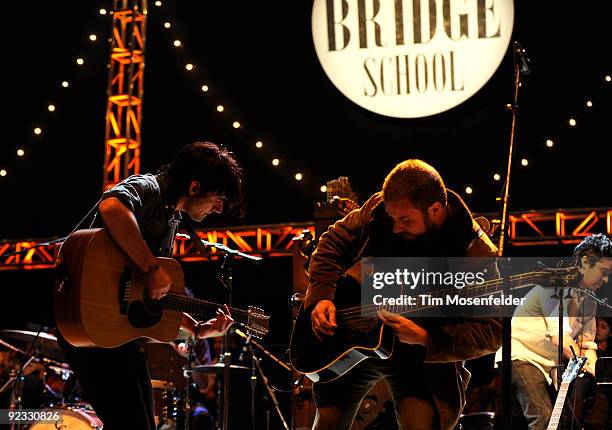 Conor Oberst, Jim James, and M Ward, of Monsters of Folk perform as part of the 23rd Annual Bridge School Benefit at Shoreline Amphitheatre on...