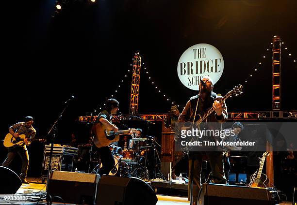 Conor Oberst, Jim James, and M Ward, of Monsters of Folk perform as part of the 23rd Annual Bridge School Benefit at Shoreline Amphitheatre on...