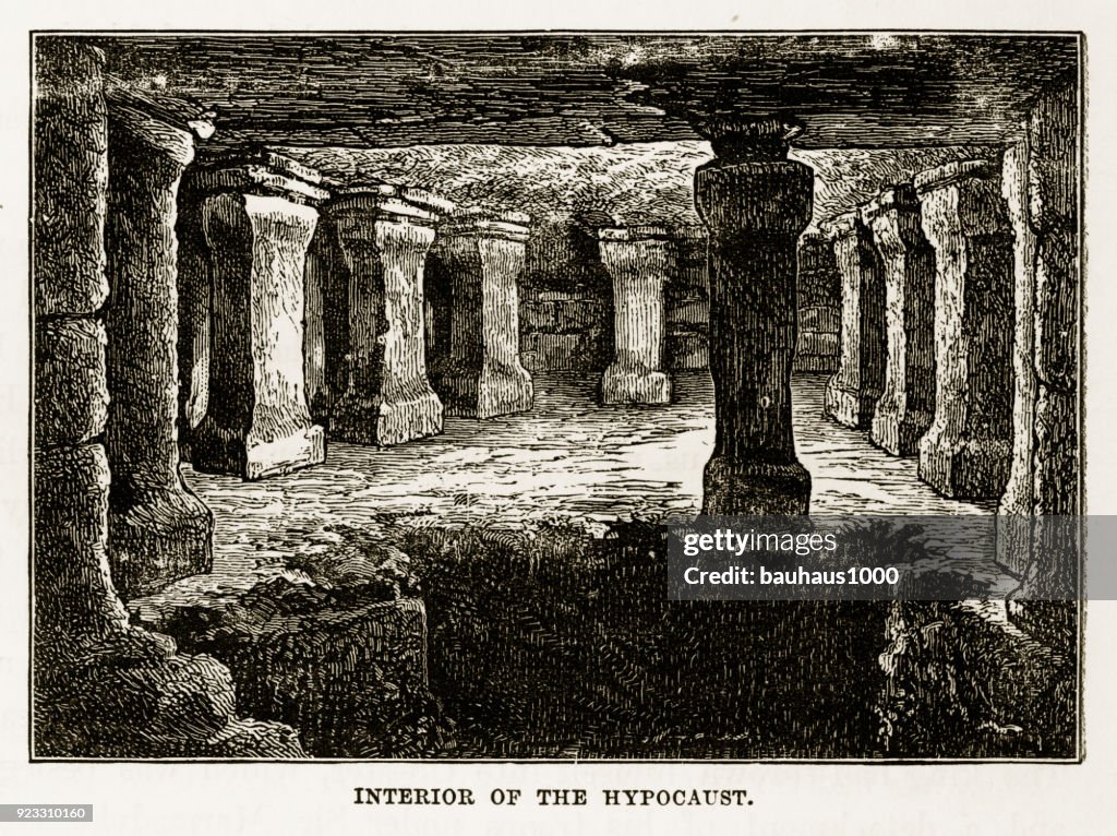 Interior of the Hypocaust in Chester, England Victorian Engraving, 1840