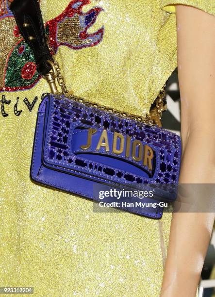 South Korean actress Kong Hyo-Jin aka Gong Hyo-Jin, bag detail, attends the Dior 2018 S/S Collection Pop-up Store Open on February 23, 2018 in Busan,...