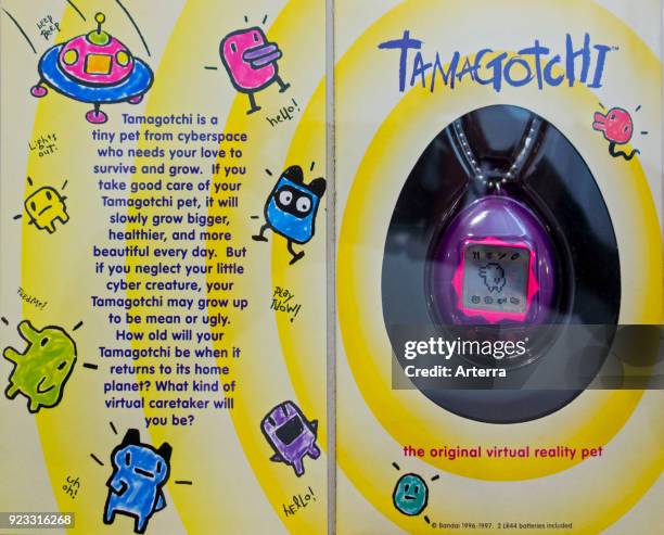 Tamagotchi, digital pet toy and trend of the late 1990s, in its original wrapping.