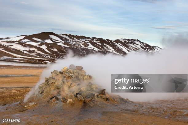 Steaming fumarole at Hverir, geothermal area near Namafjall, Norourland eystra - Nordurland eystra, Iceland.